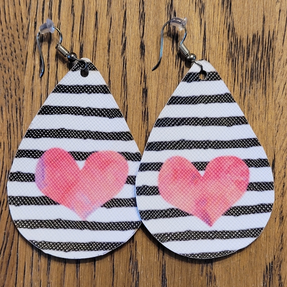 Pink Hearts on Stripe Drop Earrings